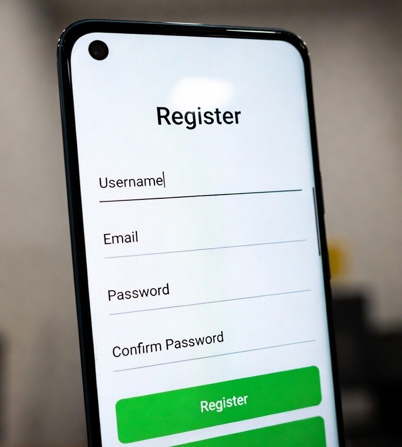 registration page on smartphone